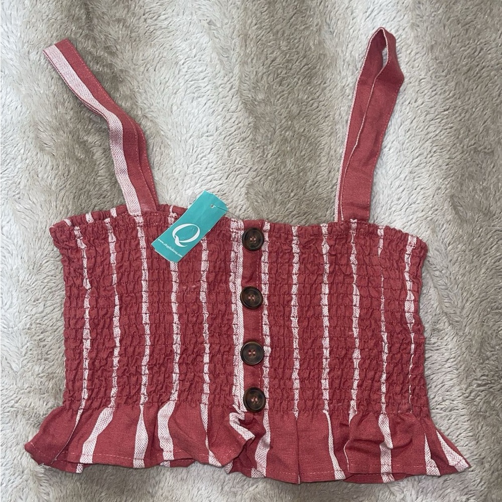 Striped Button-Front Smocked Top